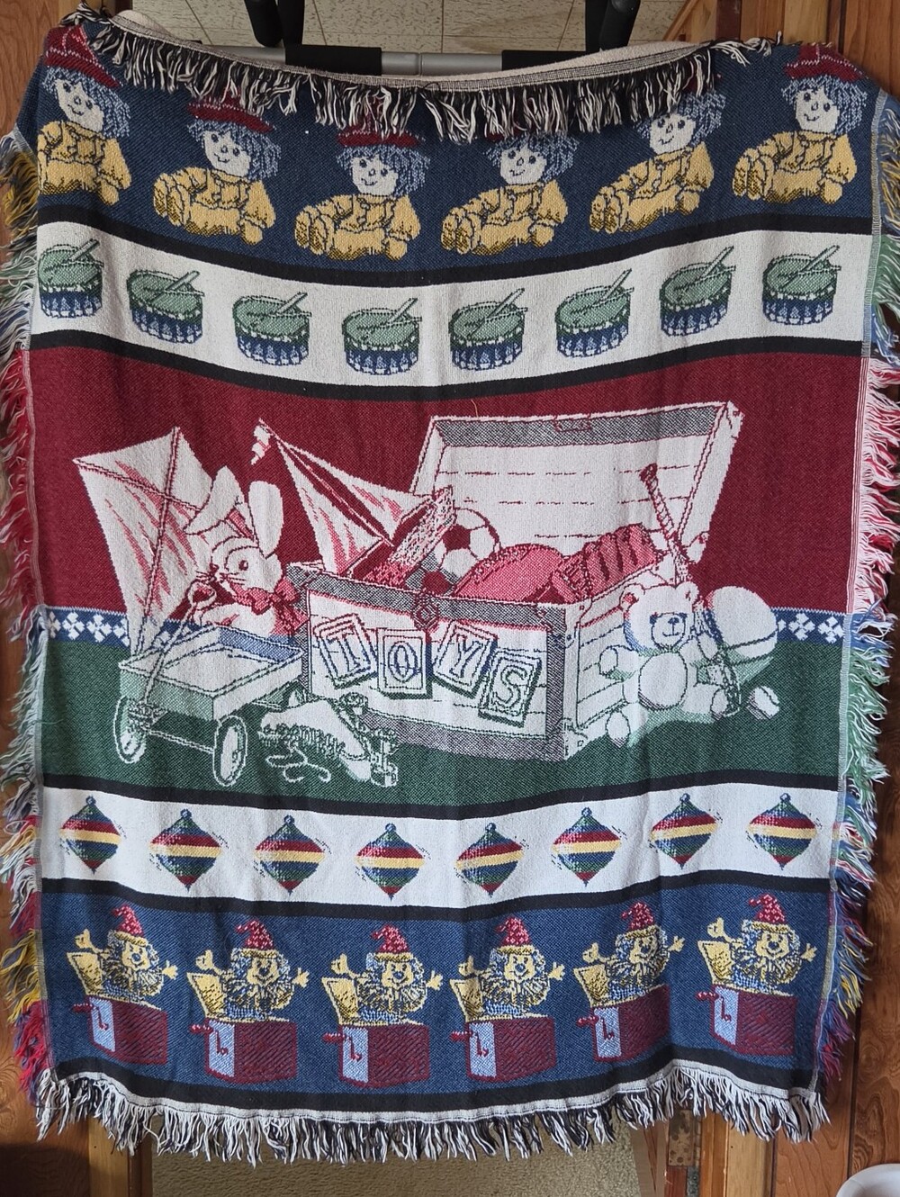 Classic Toy Chest Woven 100% Cotton Throw Blanket - Red, Blue & Green, 48x60"